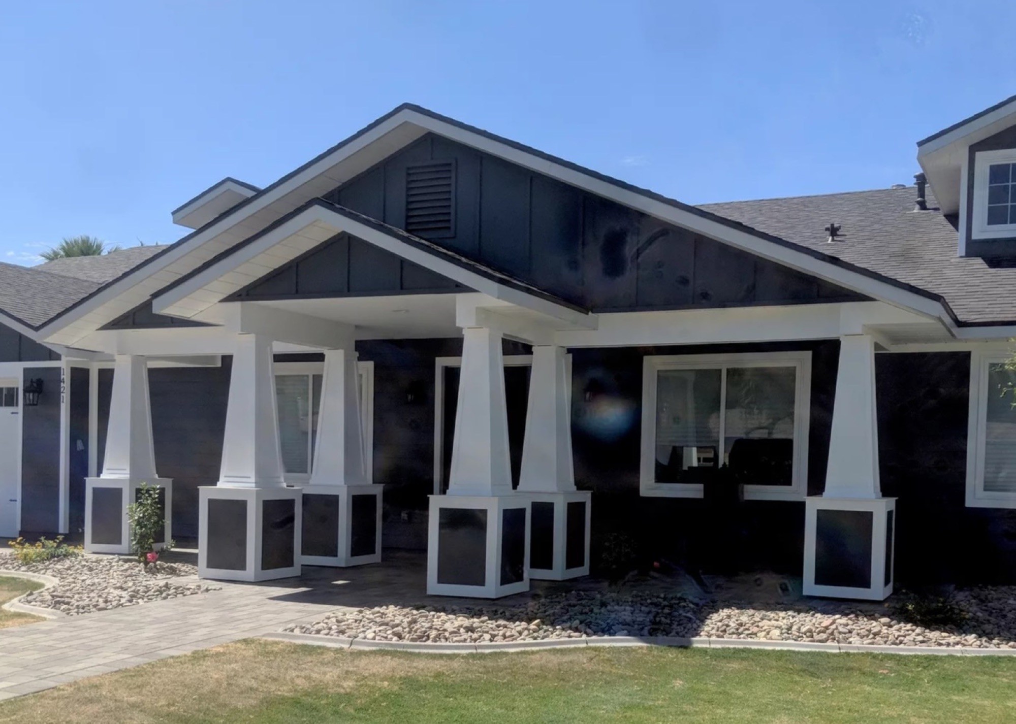 Exterior porch column and gable trim work